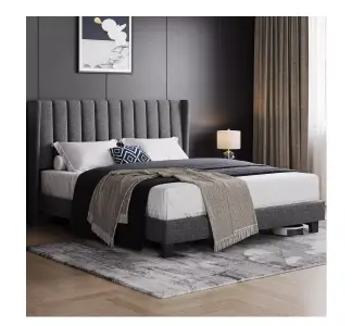Letto Imbottito 160 X 200 Cm Matrimoniale Testiera a Strisce Con Rete a Doghe.
